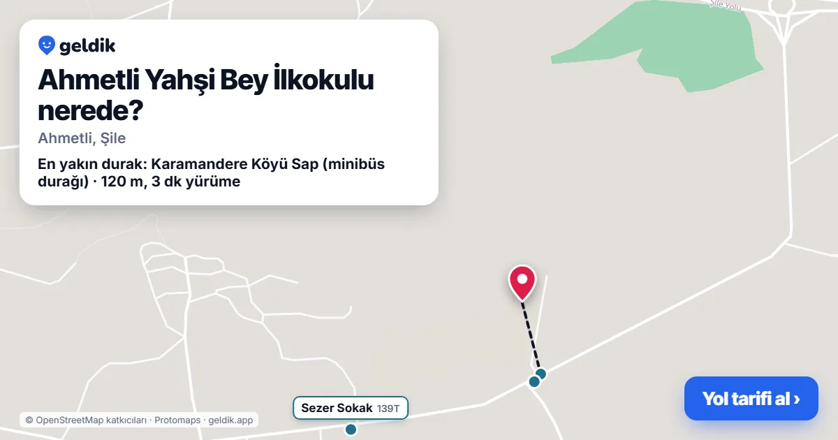 Ahmetli Yahşi Bey İlkokulu nerede: haritada konumu ve en yakın duraklar, yürüme süreleriyle