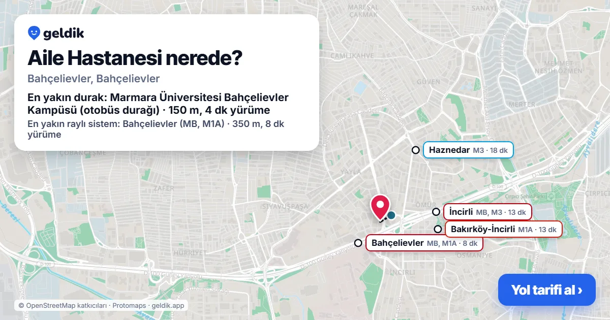 Where is Aile Hastanesi: map with its location and the nearest stops, with walking times