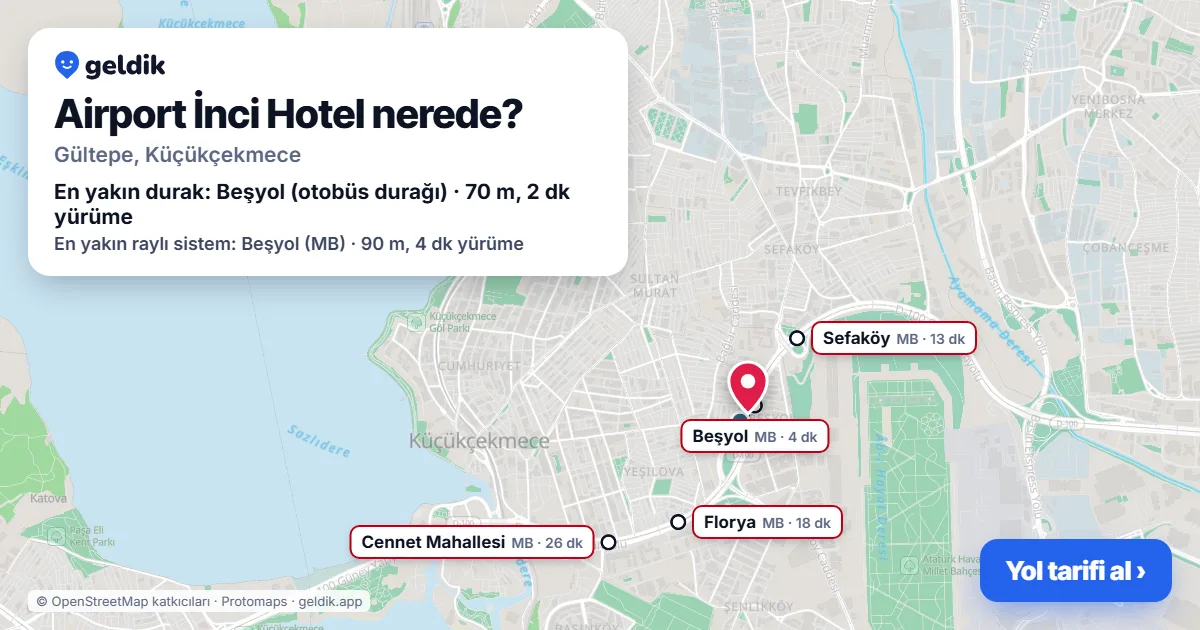 Airport İnci Hotel nerede: haritada konumu ve en yakın duraklar, yürüme süreleriyle