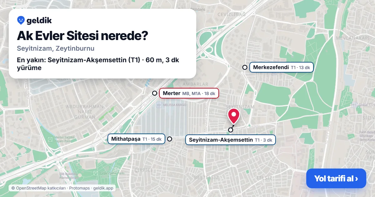 Ak Evler Sitesi nerede: haritada konumu ve en yakın duraklar, yürüme süreleriyle