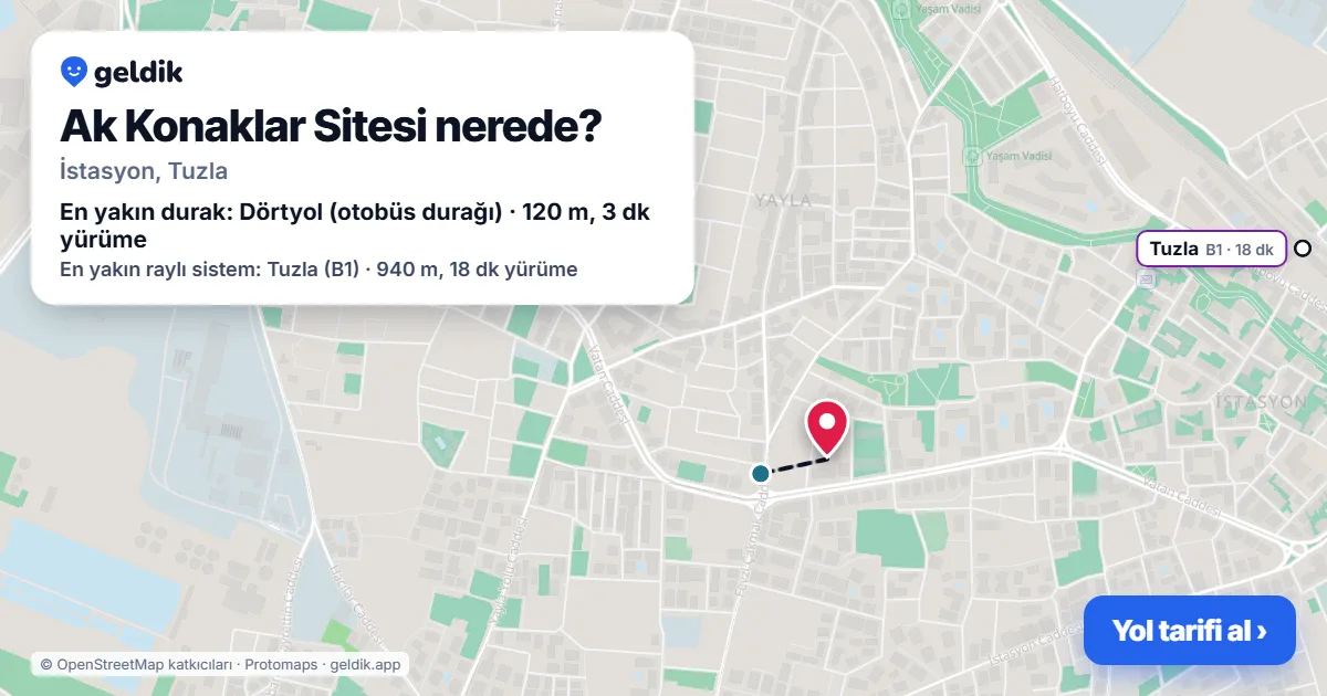 Ak Konaklar Sitesi nerede: haritada konumu ve en yakın duraklar, yürüme süreleriyle