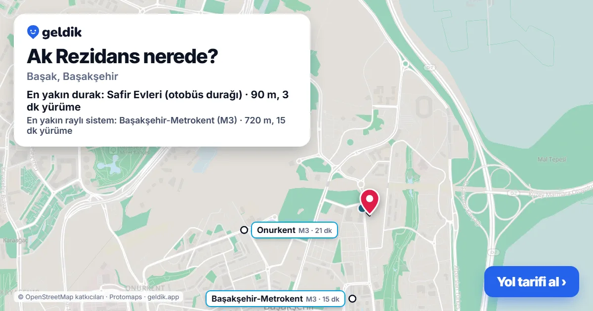 Where is Ak Rezidans: map with its location and the nearest stops, with walking times
