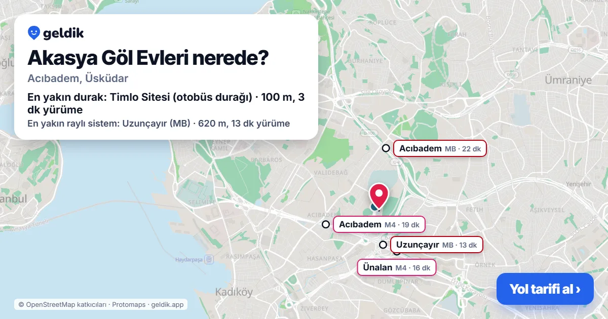 Where is Akasya Göl Evleri: map with its location and the nearest stops, with walking times