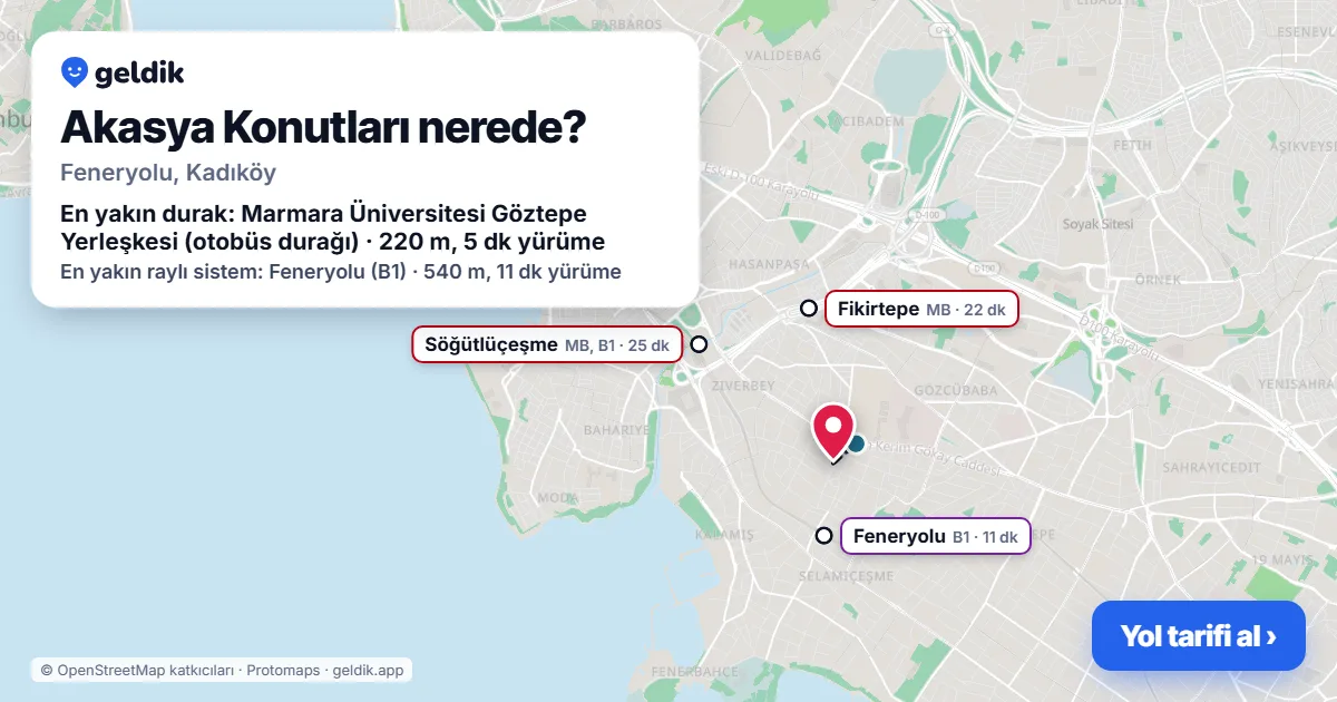 Where is Akasya Konutları: map with its location and the nearest stops, with walking times