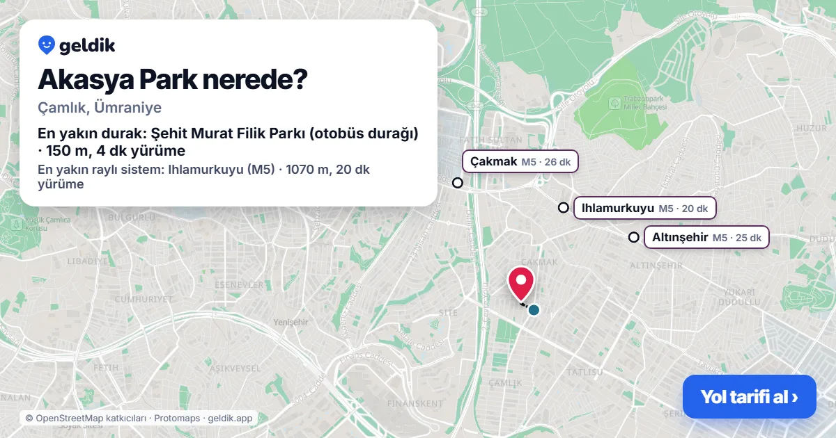 Where is Akasya Park: map with its location and the nearest stops, with walking times