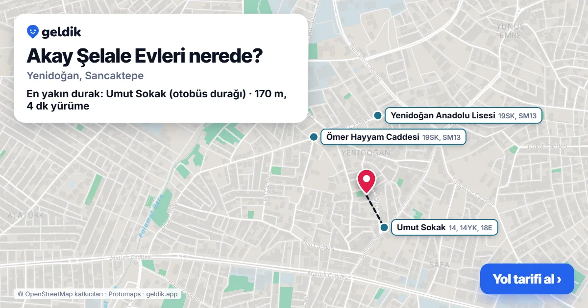 Akay Şelale Evleri nerede: haritada konumu ve en yakın duraklar, yürüme süreleriyle