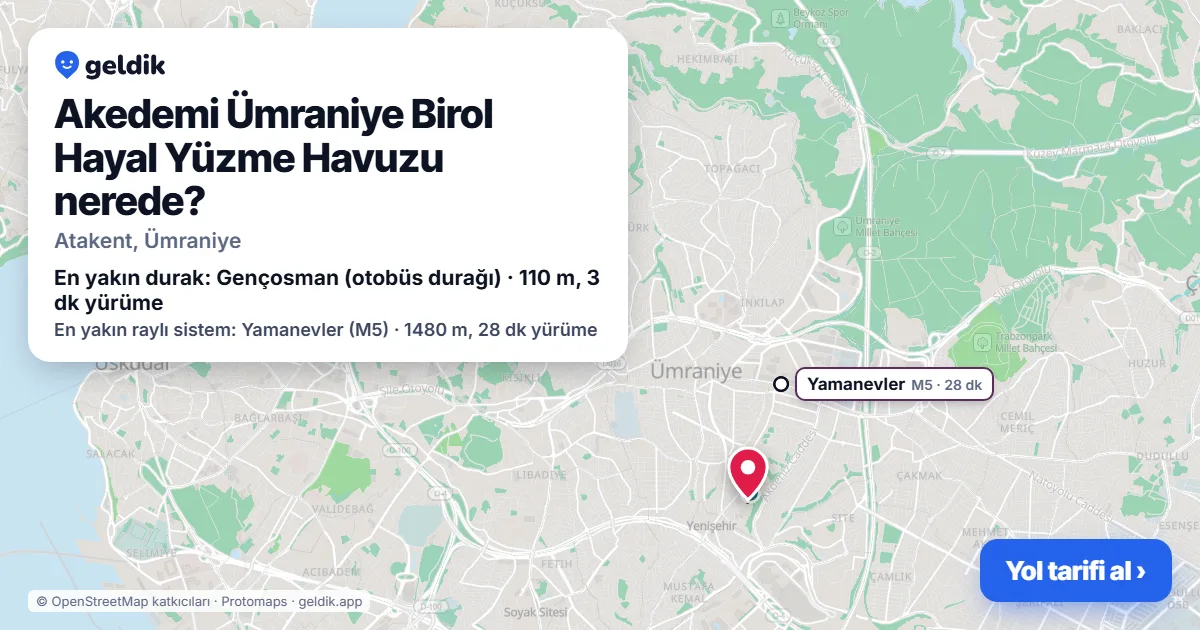 Where is Akedemi Ümraniye Birol Hayal Yüzme Havuzu: map with its location and the nearest stops, with walking times