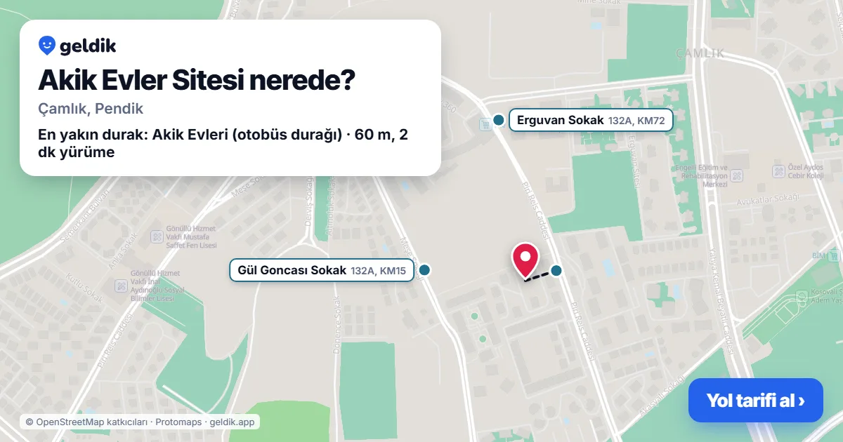 Where is Akik Evler Sitesi: map with its location and the nearest stops, with walking times