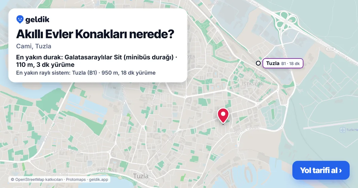 Akıllı Evler Konakları nerede: haritada konumu ve en yakın duraklar, yürüme süreleriyle