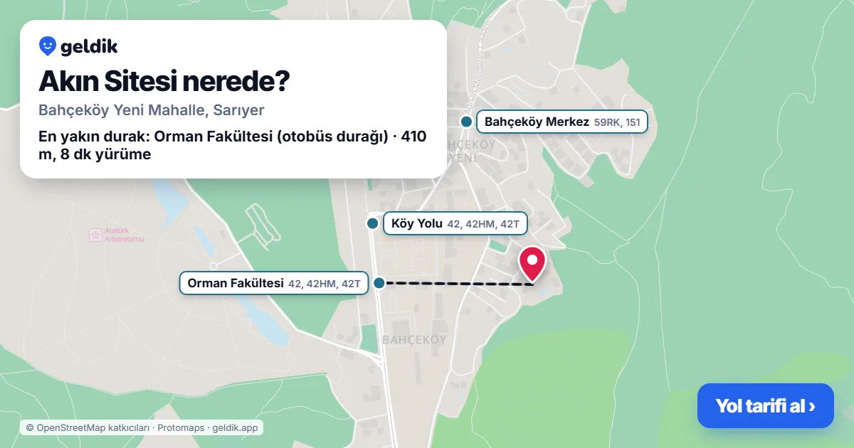Where is Akın Sitesi: map with its location and the nearest stops, with walking times