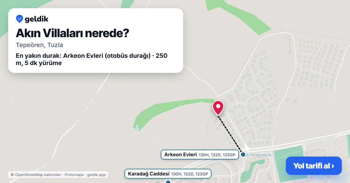 Akın Villaları nerede: haritada konumu ve en yakın duraklar, yürüme süreleriyle