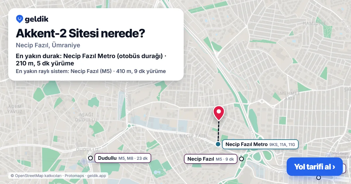 Where is Akkent-2 Sitesi: map with its location and the nearest stops, with walking times