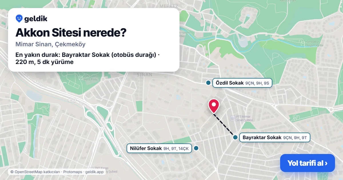 Akkon Sitesi nerede: haritada konumu ve en yakın duraklar, yürüme süreleriyle