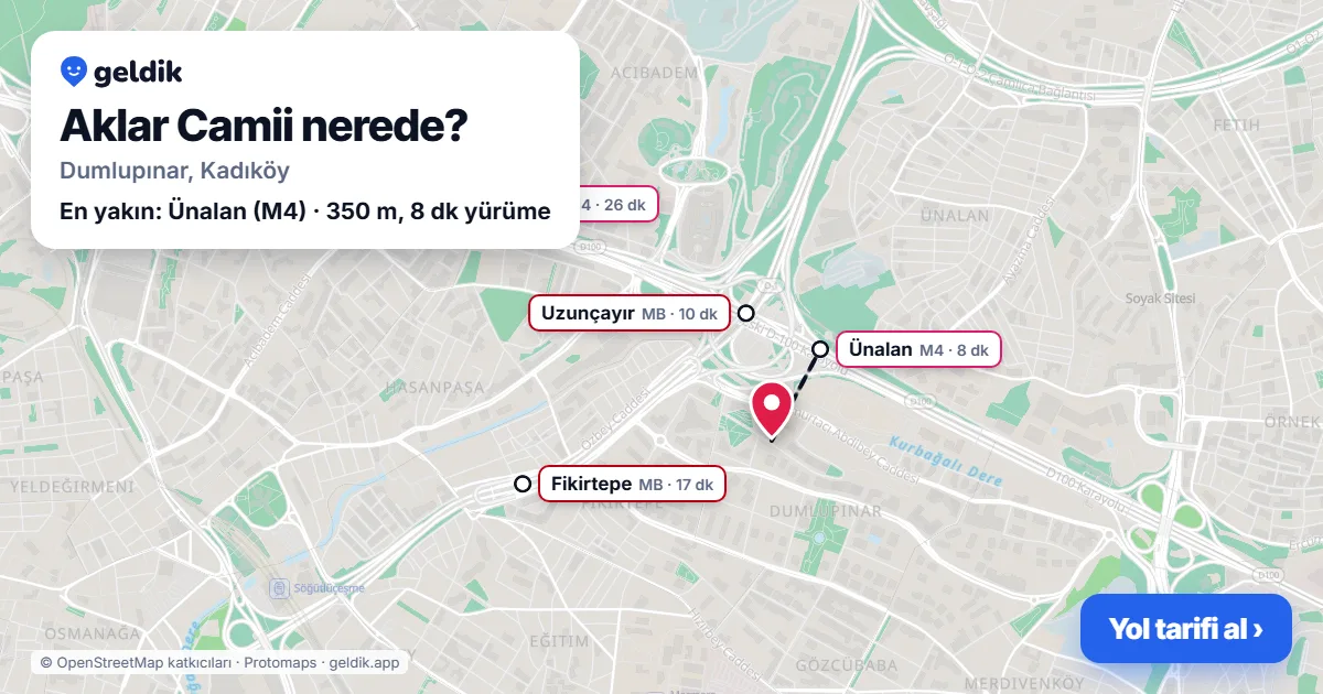 Where is Aklar Camii: map with its location and the nearest stops, with walking times