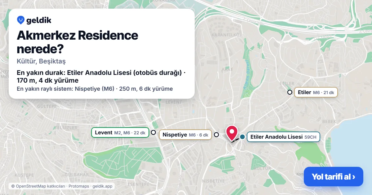 Where is Akmerkez Residence: map with its location and the nearest stops, with walking times