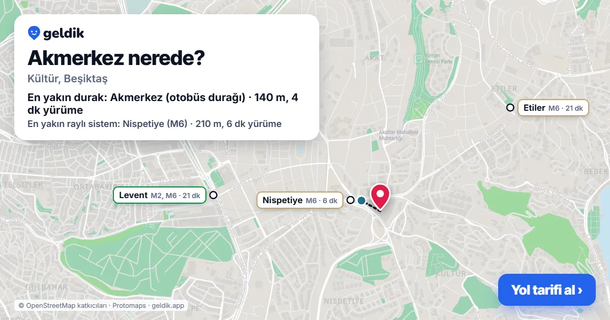 Where is Akmerkez: map with its location and the nearest stops, with walking times