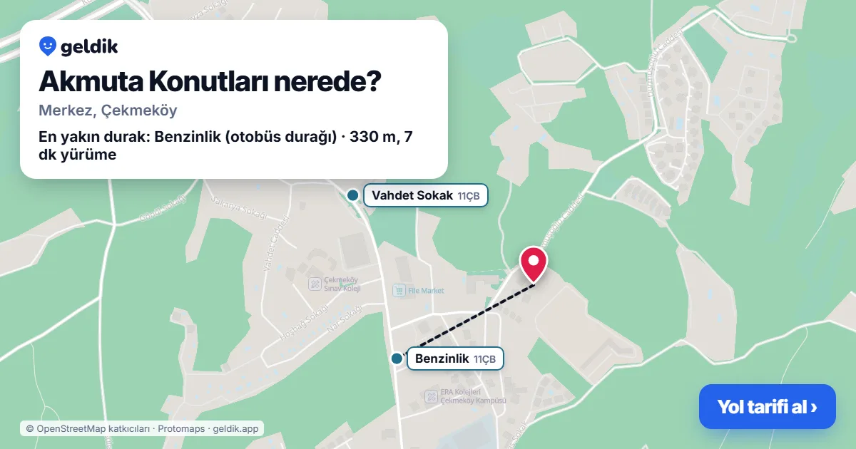 Where is Akmuta Konutları: map with its location and the nearest stops, with walking times