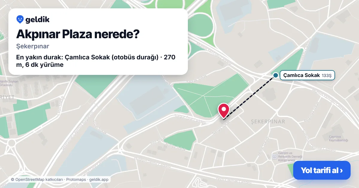 Where is Akpınar Plaza: map with its location and the nearest stops, with walking times