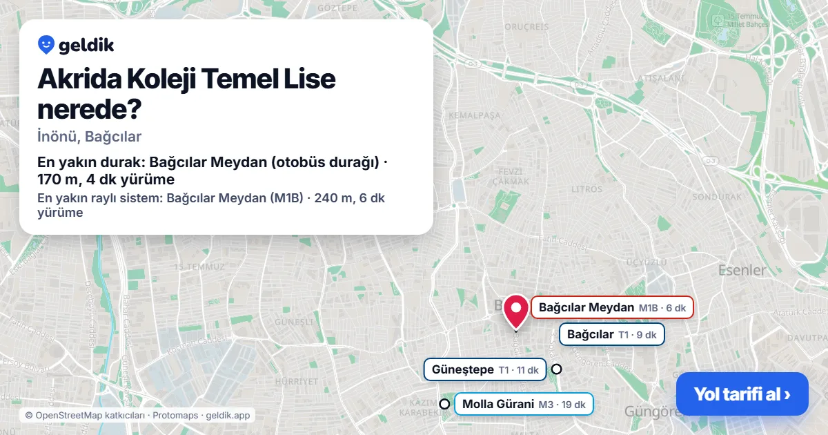 Where is Akrida Koleji Temel Lise: map with its location and the nearest stops, with walking times