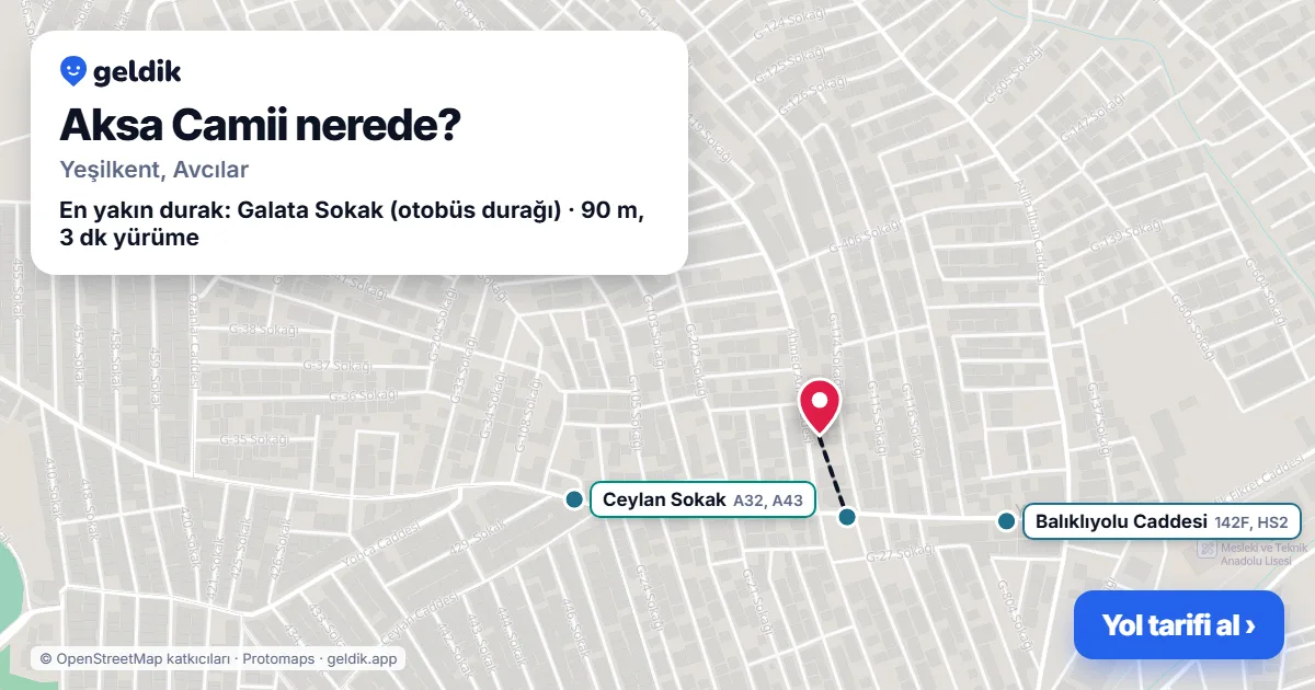 Aksa Camii nerede: haritada konumu ve en yakın duraklar, yürüme süreleriyle