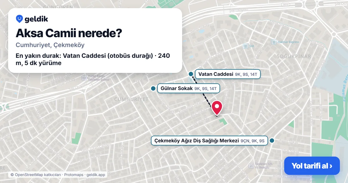 Aksa Camii nerede: haritada konumu ve en yakın duraklar, yürüme süreleriyle