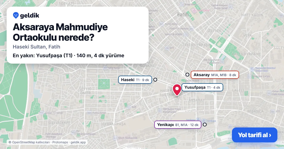 Where is Aksaraya Mahmudiye Ortaokulu: map with its location and the nearest stops, with walking times