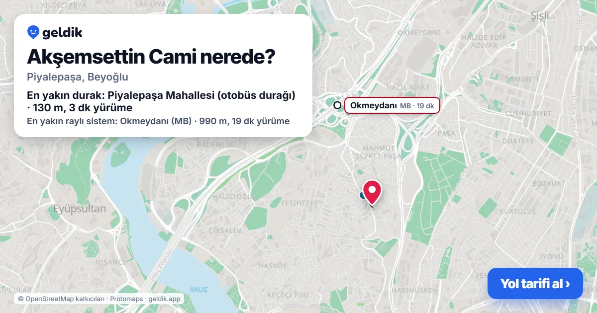 Where is Akşemsettin Cami: map with its location and the nearest stops, with walking times