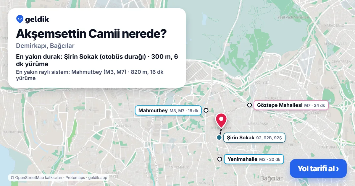Where is Akşemsettin Camii: map with its location and the nearest stops, with walking times
