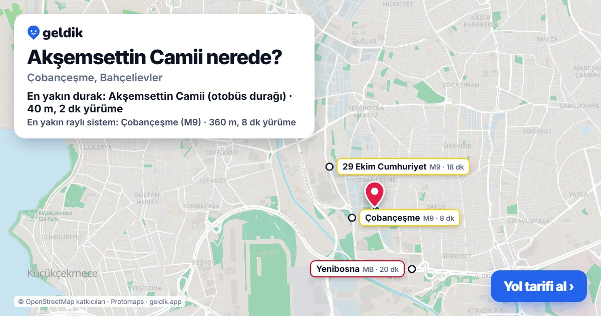 Where is Akşemsettin Camii: map with its location and the nearest stops, with walking times