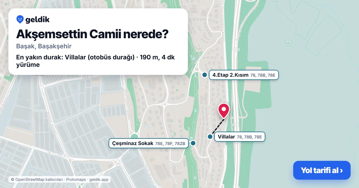 Akşemsettin Camii nerede: haritada konumu ve en yakın duraklar, yürüme süreleriyle