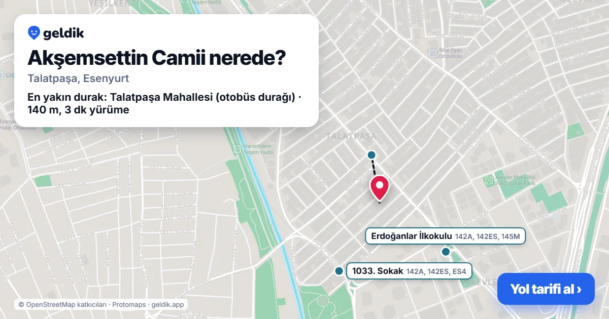 Where is Akşemsettin Camii: map with its location and the nearest stops, with walking times
