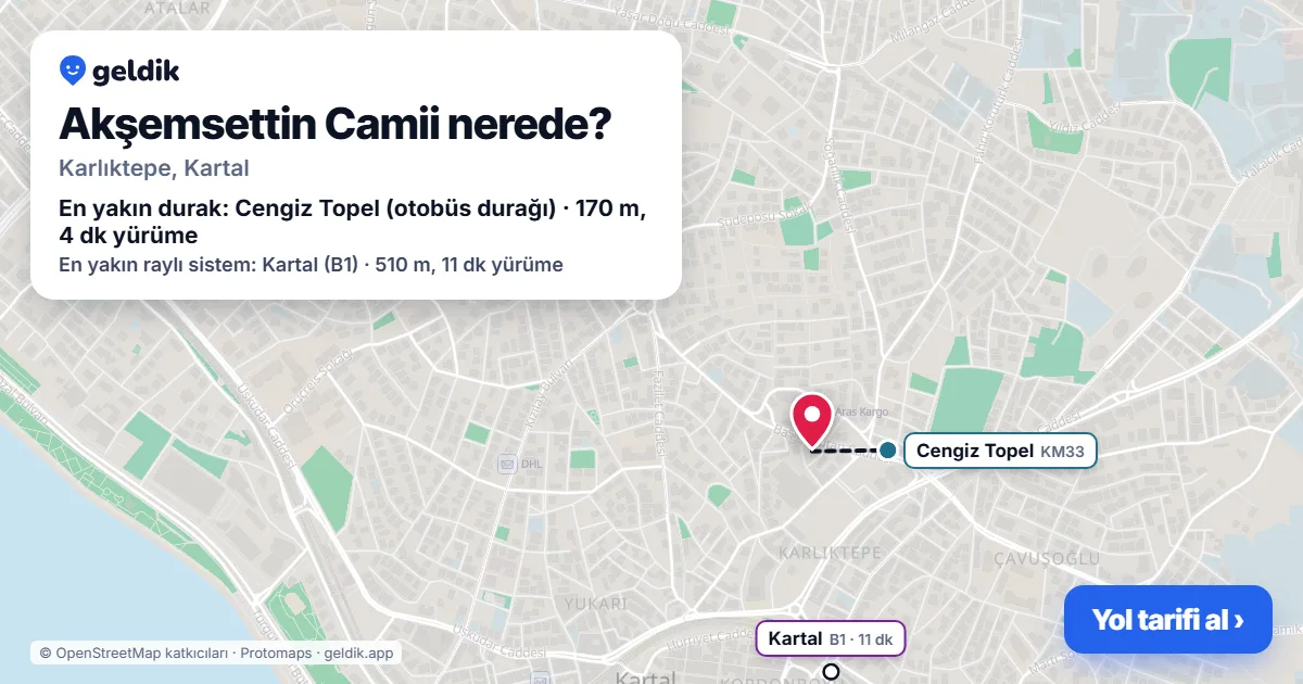 Akşemsettin Camii nerede: haritada konumu ve en yakın duraklar, yürüme süreleriyle