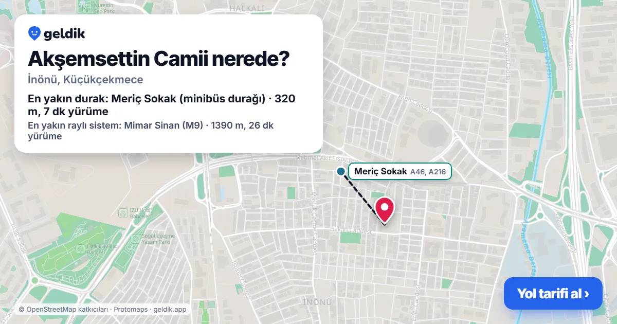Where is Akşemsettin Camii: map with its location and the nearest stops, with walking times