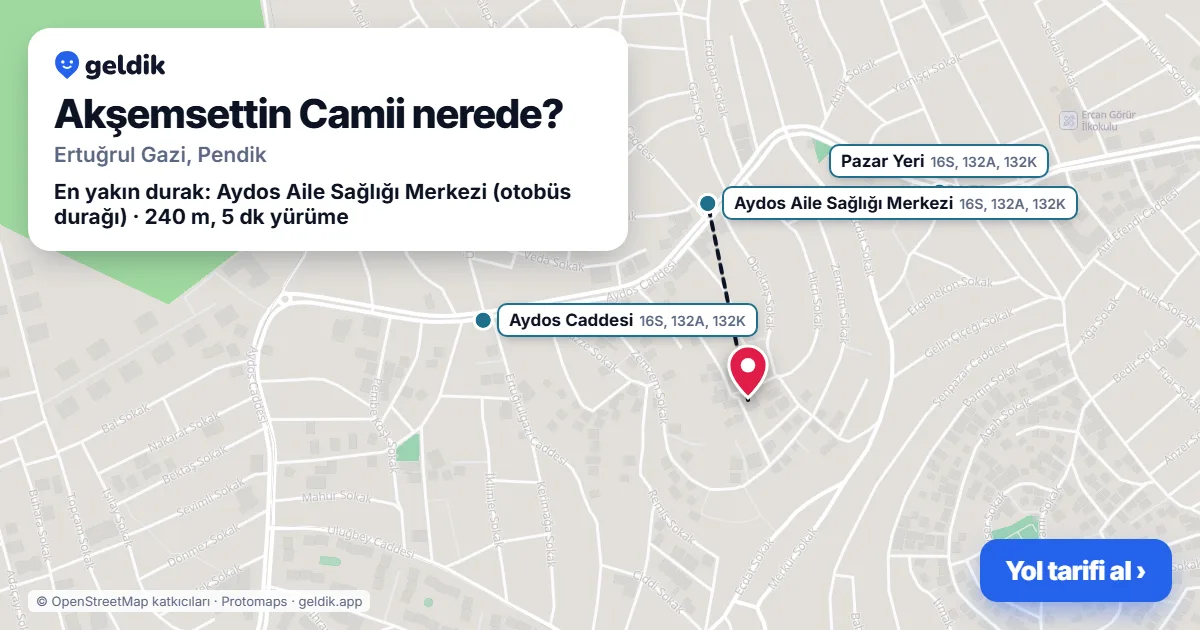 Akşemsettin Camii nerede: haritada konumu ve en yakın duraklar, yürüme süreleriyle