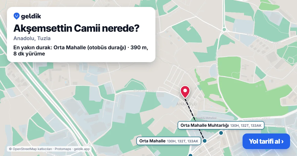 Where is Akşemsettin Camii: map with its location and the nearest stops, with walking times