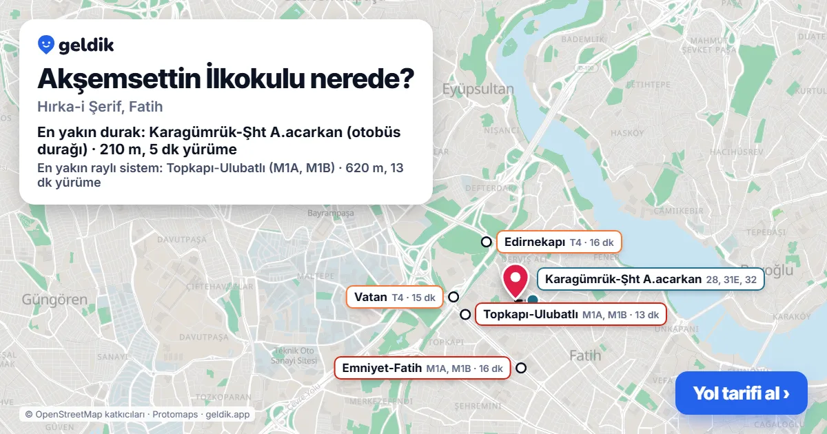 Where is Akşemsettin İlkokulu: map with its location and the nearest stops, with walking times