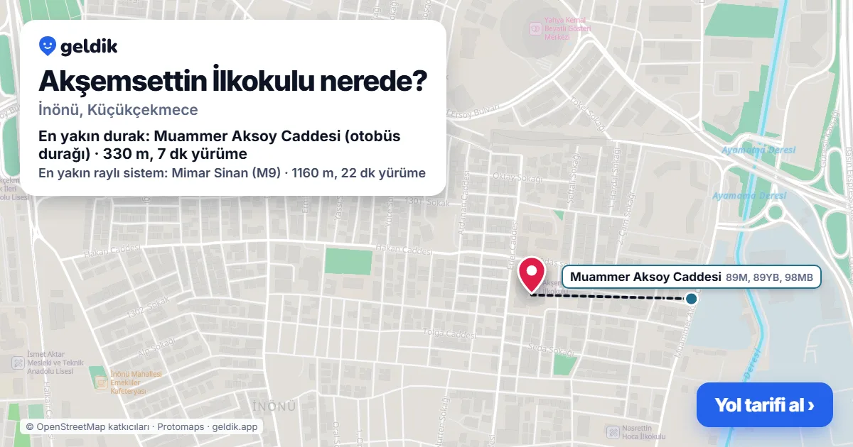 Where is Akşemsettin İlkokulu: map with its location and the nearest stops, with walking times
