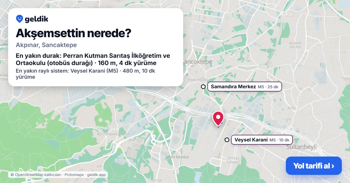Where is Akşemsettin: map with its location and the nearest stops, with walking times