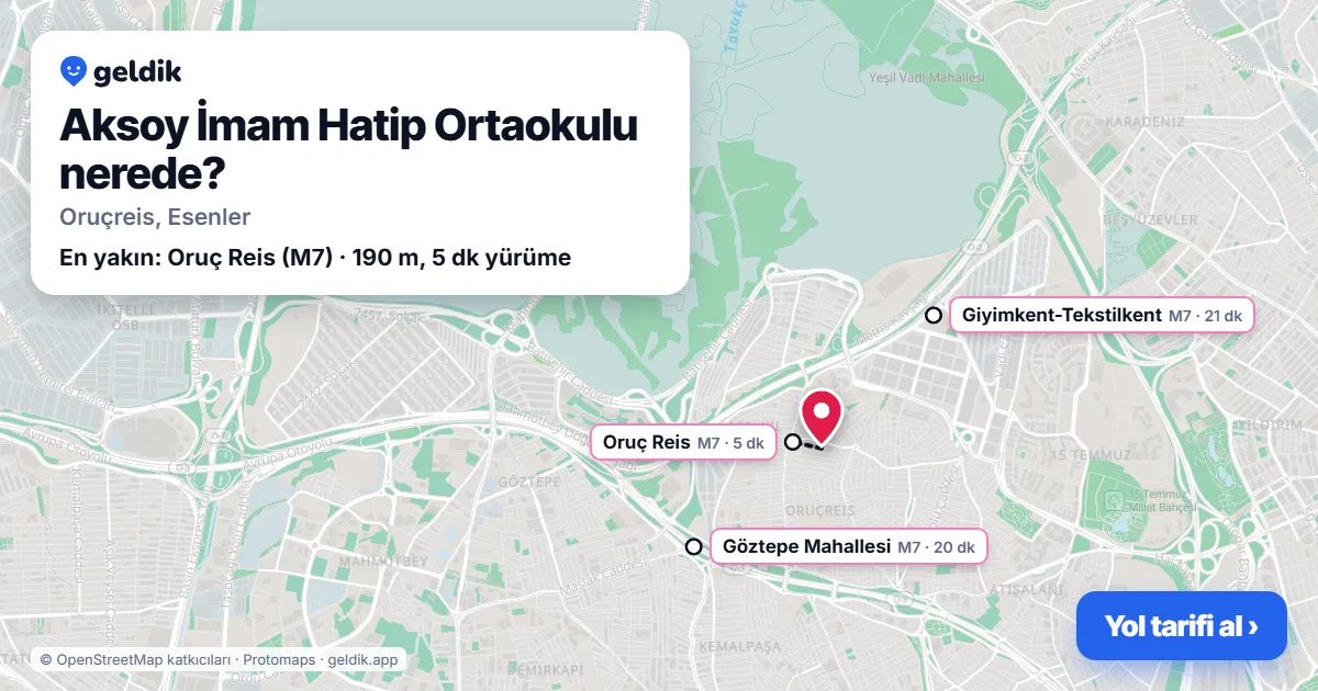 Aksoy İmam Hatip Ortaokulu nerede: haritada konumu ve en yakın duraklar, yürüme süreleriyle