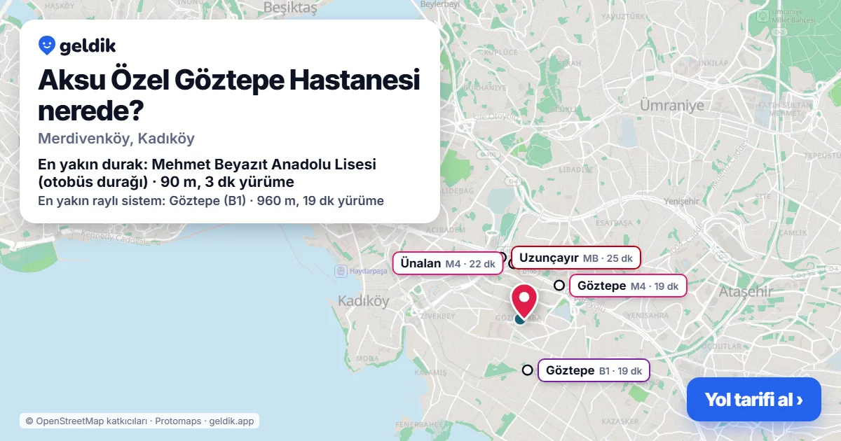 Aksu Özel Göztepe Hastanesi nerede: haritada konumu ve en yakın duraklar, yürüme süreleriyle