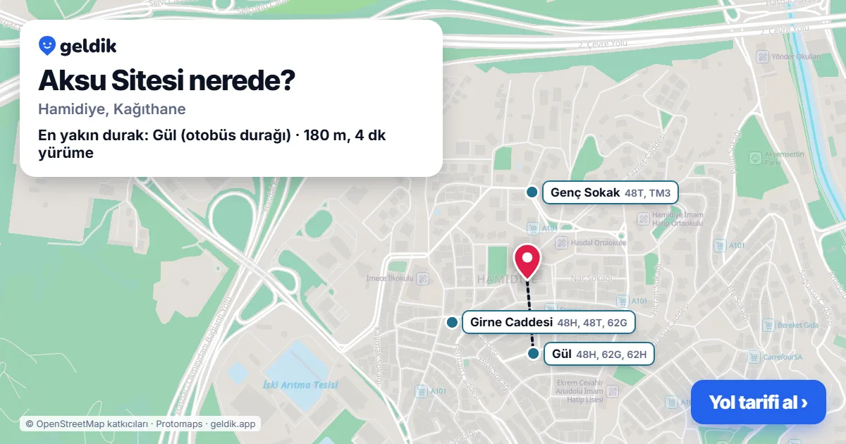 Aksu Sitesi nerede: haritada konumu ve en yakın duraklar, yürüme süreleriyle