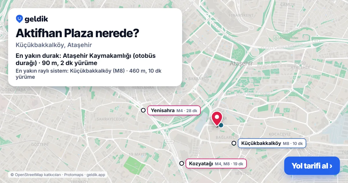 Aktifhan Plaza nerede: haritada konumu ve en yakın duraklar, yürüme süreleriyle