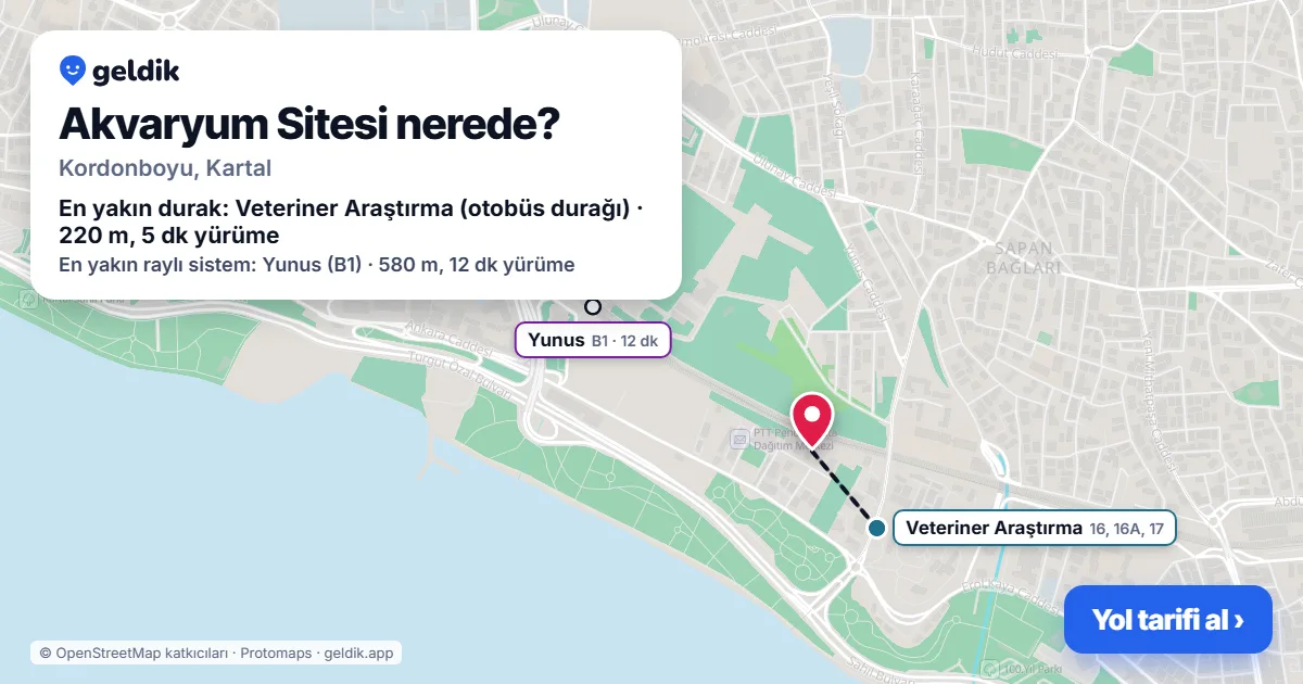 Akvaryum Sitesi nerede: haritada konumu ve en yakın duraklar, yürüme süreleriyle