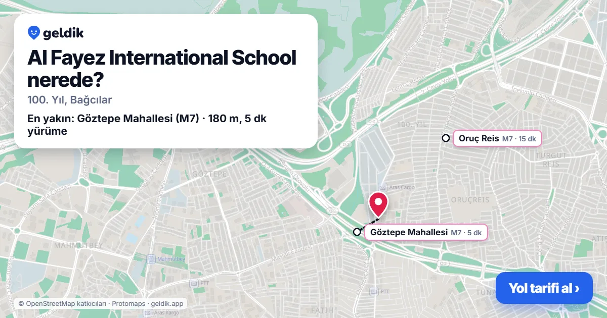 Al Fayez International School nerede: haritada konumu ve en yakın duraklar, yürüme süreleriyle