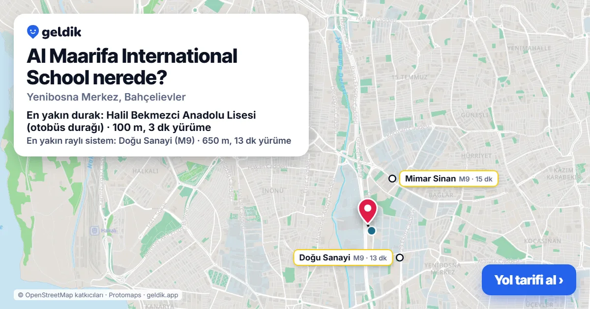 Where is Al Maarifa International School: map with its location and the nearest stops, with walking times