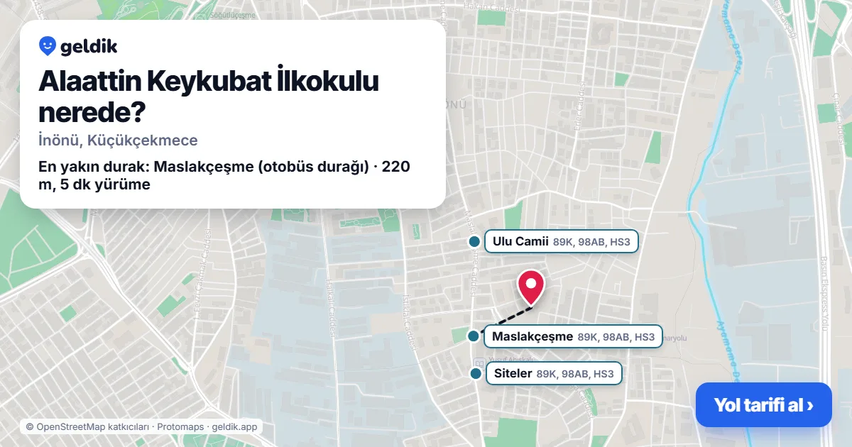 Where is Alaattin Keykubat İlkokulu: map with its location and the nearest stops, with walking times