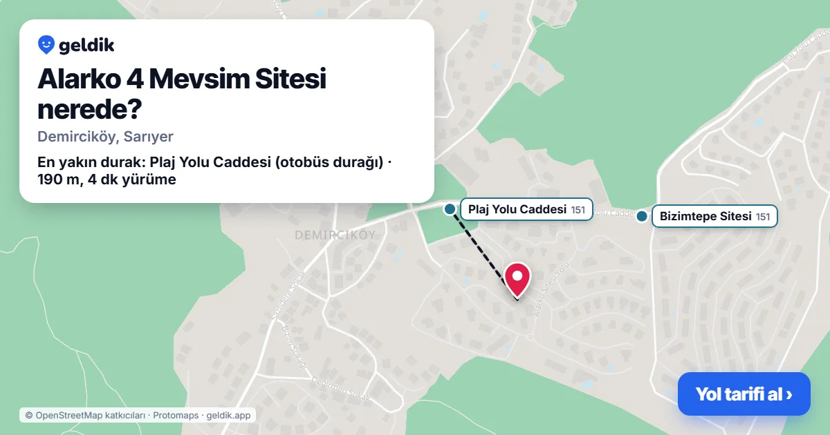 Where is Alarko 4 Mevsim Sitesi: map with its location and the nearest stops, with walking times