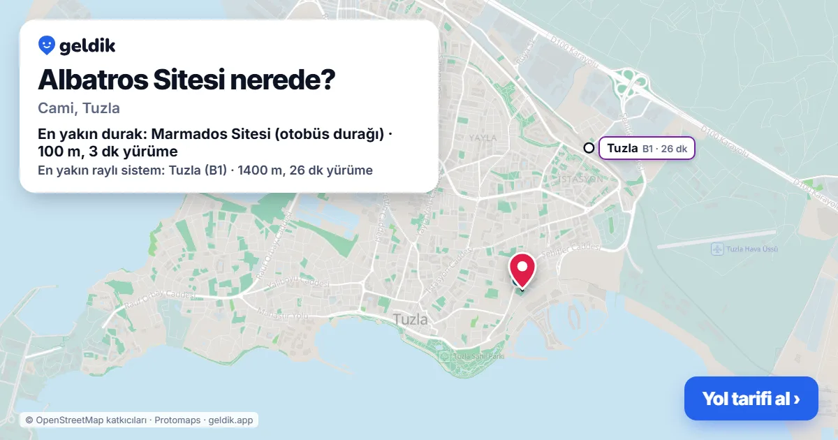 Albatros Sitesi nerede: haritada konumu ve en yakın duraklar, yürüme süreleriyle