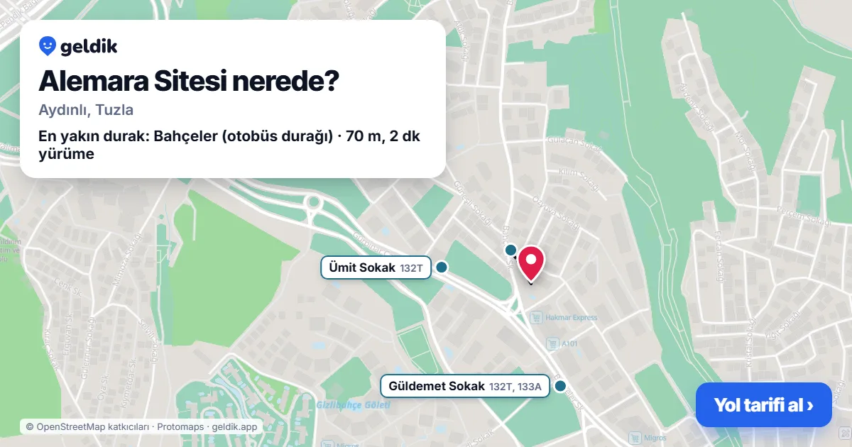 Alemara Sitesi nerede: haritada konumu ve en yakın duraklar, yürüme süreleriyle