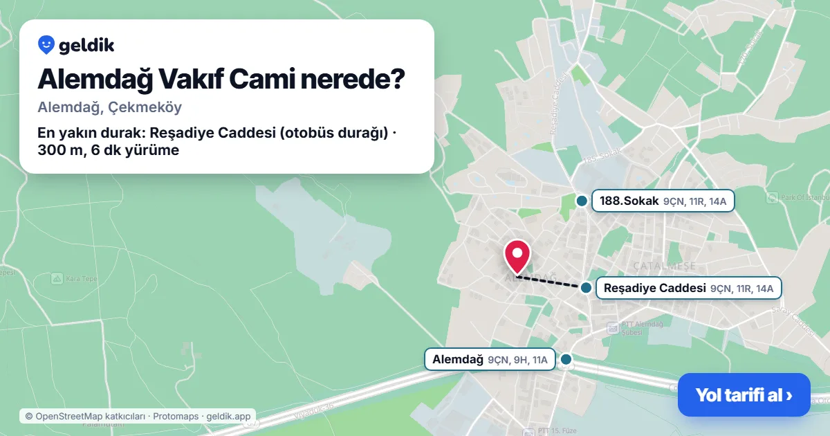 Alemdağ Vakıf Cami nerede: haritada konumu ve en yakın duraklar, yürüme süreleriyle